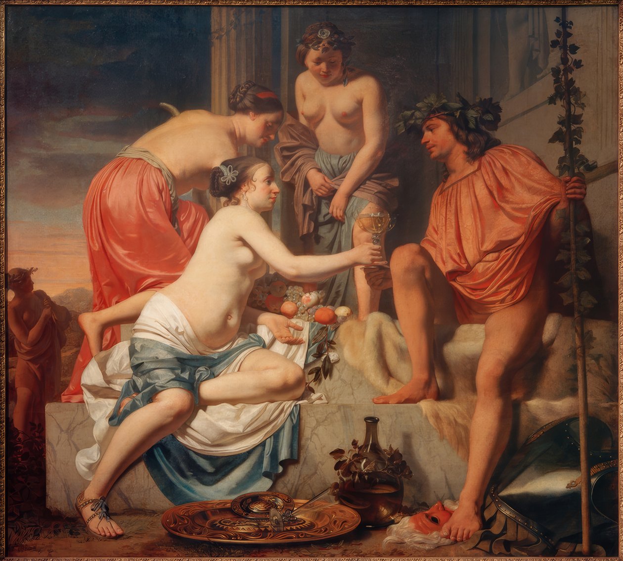 De tronende Bacchus-nymfene serverer Bacchus-vin og fre. av Cesar Boetius van Everdingen