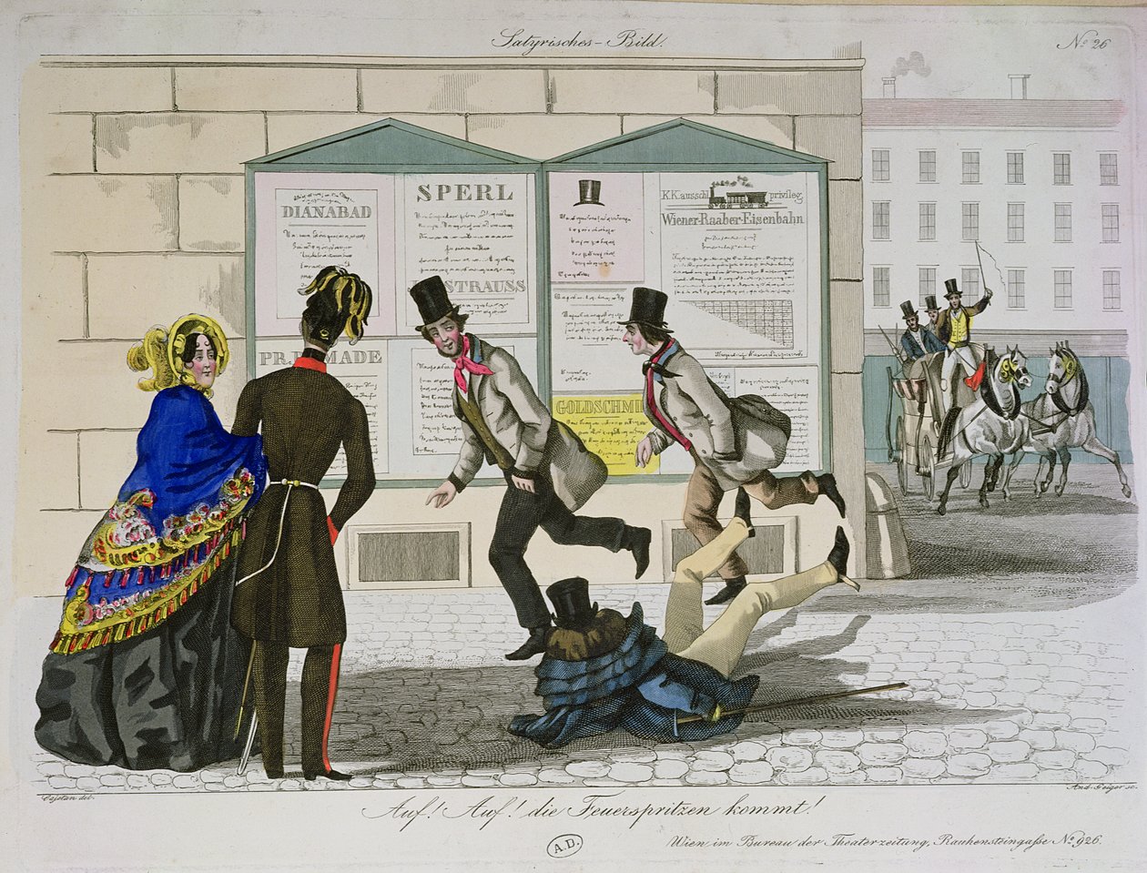 Kom igjen! Brannmennene kommer!, gravert av Geiger, utgitt i Wien, ca. 1820 av Cajetan