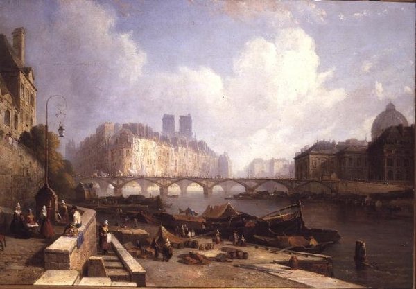 Ile de la Cite, Paris, fra Quai du Louvre (olje på lerret) av Caleb Robert Stanley
