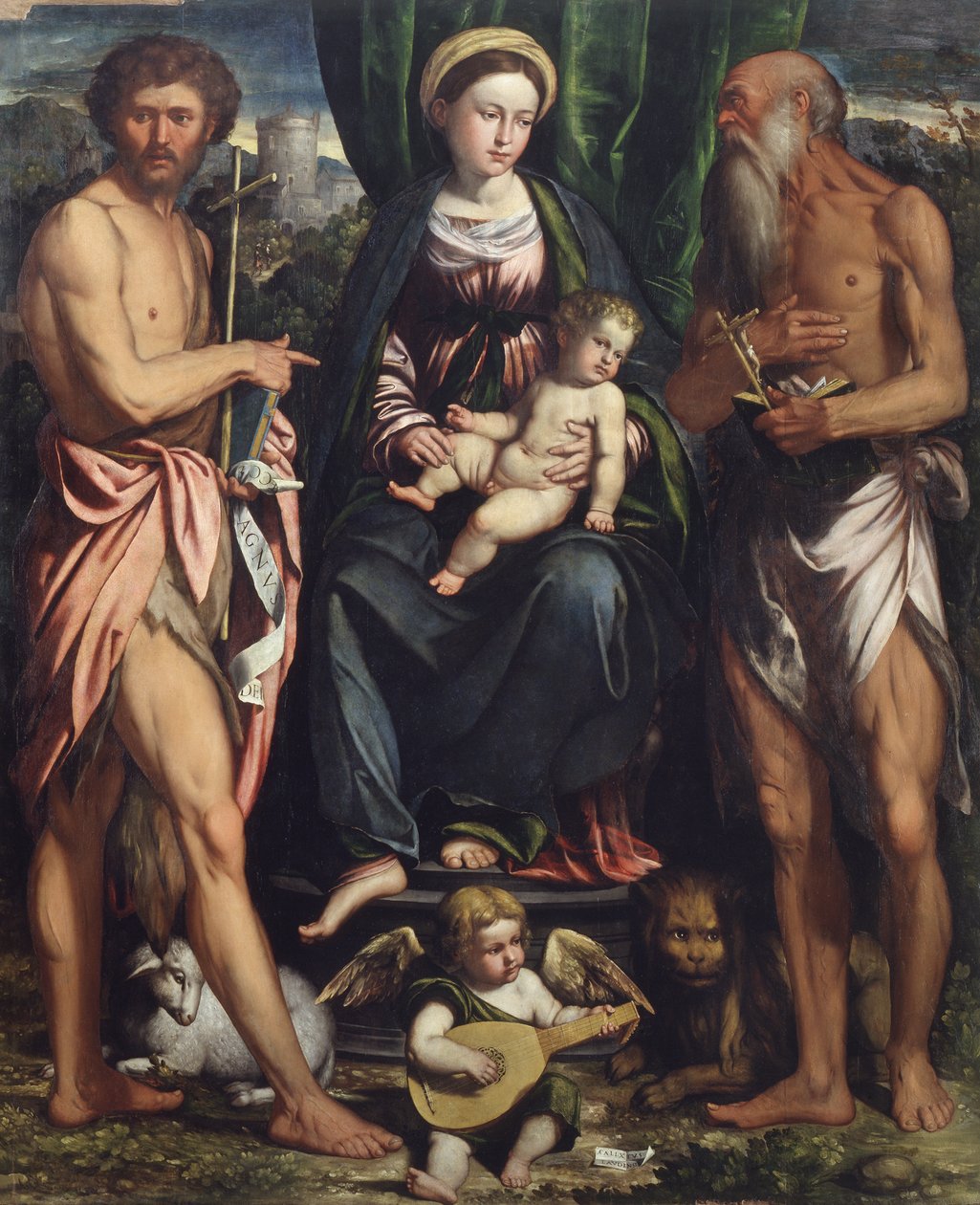 Madonna og barn med Døperen Johannes og St. Hieronymus av Callisto Piazza