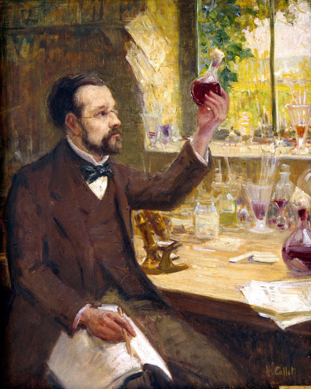Louis Pasteur studerer gjæringen av druejuice av Callot Callot
