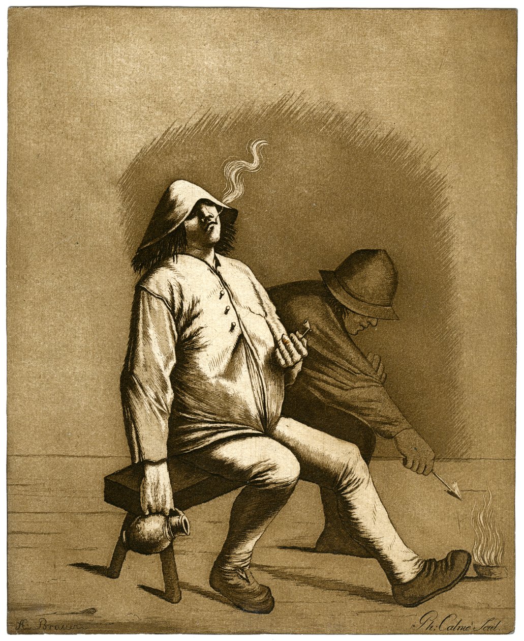 To menn sitter på en benk, c1700-tallet. av Calnie