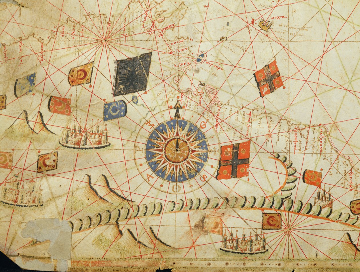 Balkan, fra et nautisk atlas over Middelhavet og Midtøsten (blekk på vellum) av Calopodio da Candia