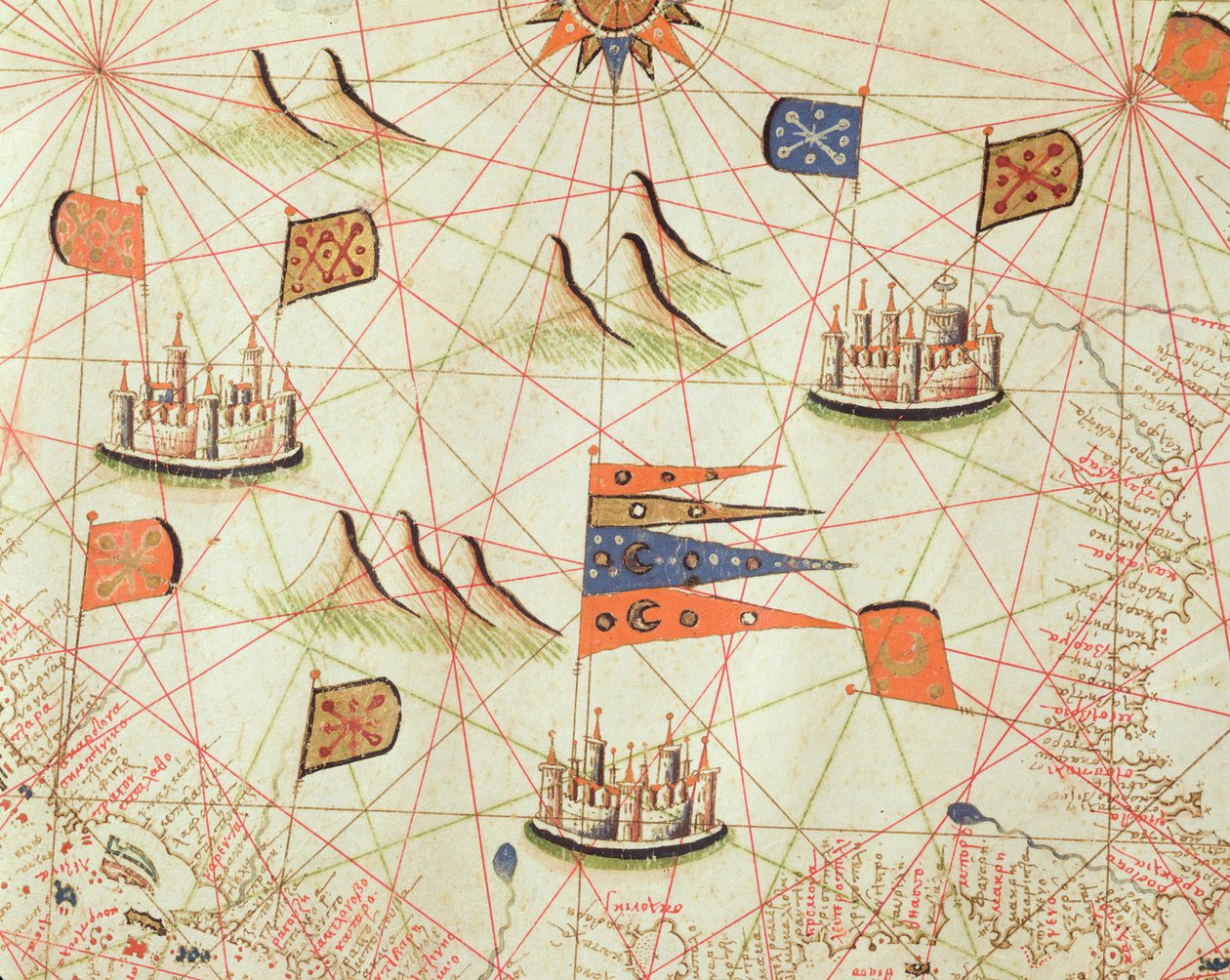 Kysten av Tunisia og Gabesbukta, fra et nautisk atlas over Middelhavet og Midtøsten (blekk på vellum) av Calopodio da Candia