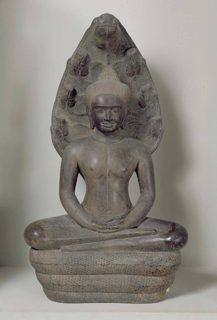 Buddha sitter i meditasjon på Naga, Angkor (bronse) av Cambodian School