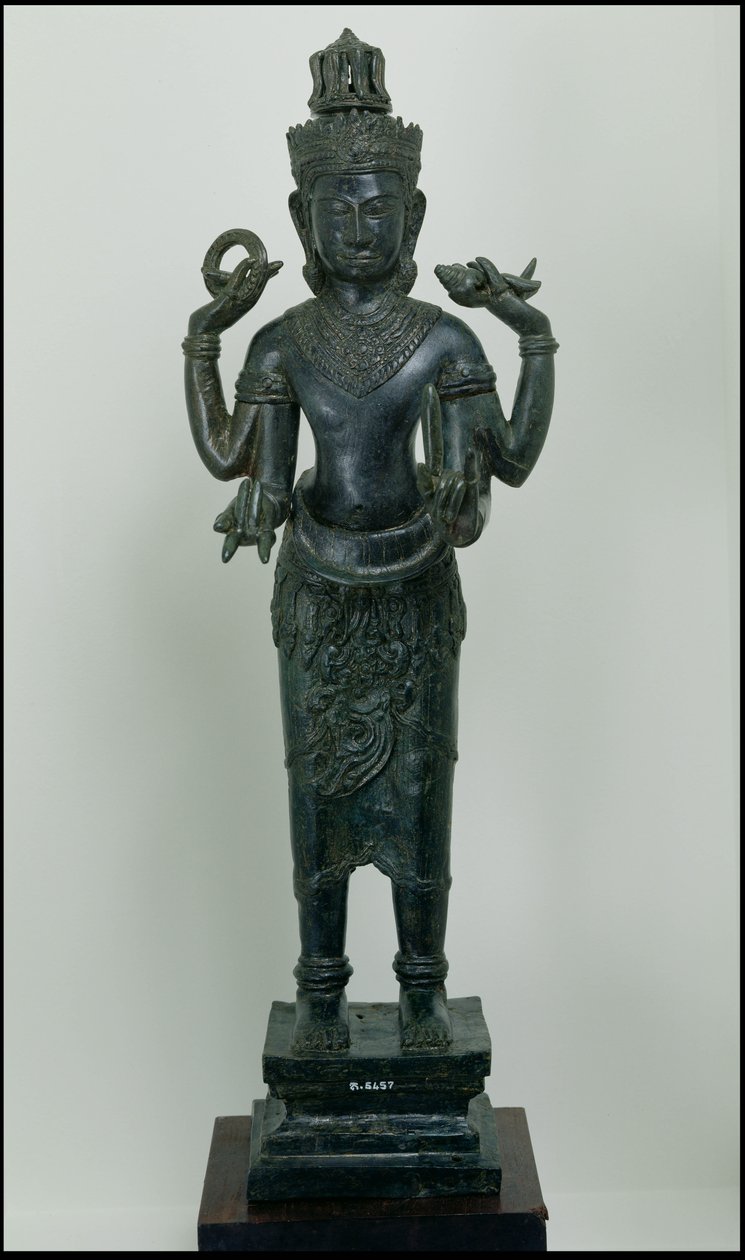 Statue av Vishnu i sin trippelform av Vishnu, Narayana og Vasudeva, Angkor Thom (bronse) av Cambodian School