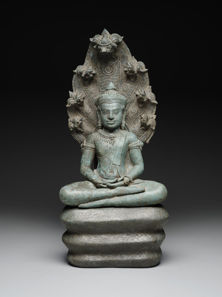 Buddha Muchalinda, slutten av 1100-begynnelsen av 1200-tallet (kobberlegering) av Cambodian Cambodian