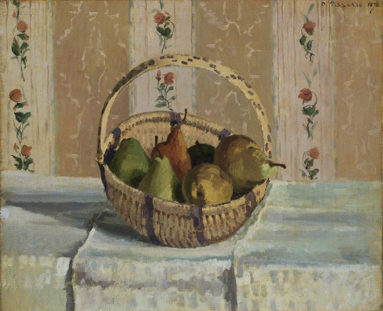Epler og pærer i en rund kurv av Camille Jacob Pissarro