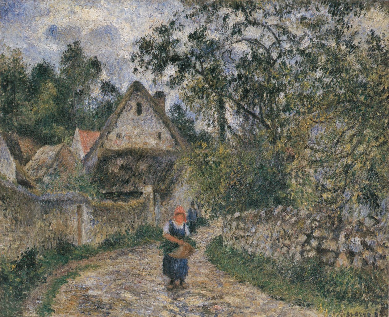 Stråtakede hytter i Valhermeil av Camille Jacob Pissarro