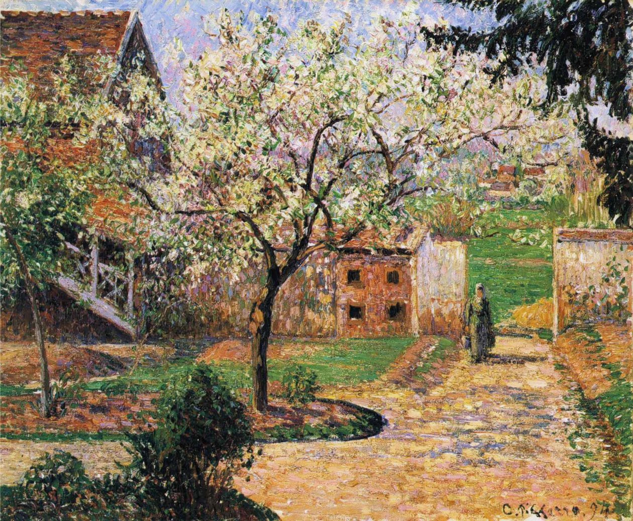 Blomstrende plommetre, Eragny av Camille Jacob Pissarro