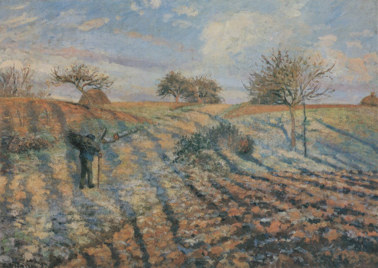 Hoar frost, gammel vei til Ennery, Pontoise av Camille Jacob Pissarro