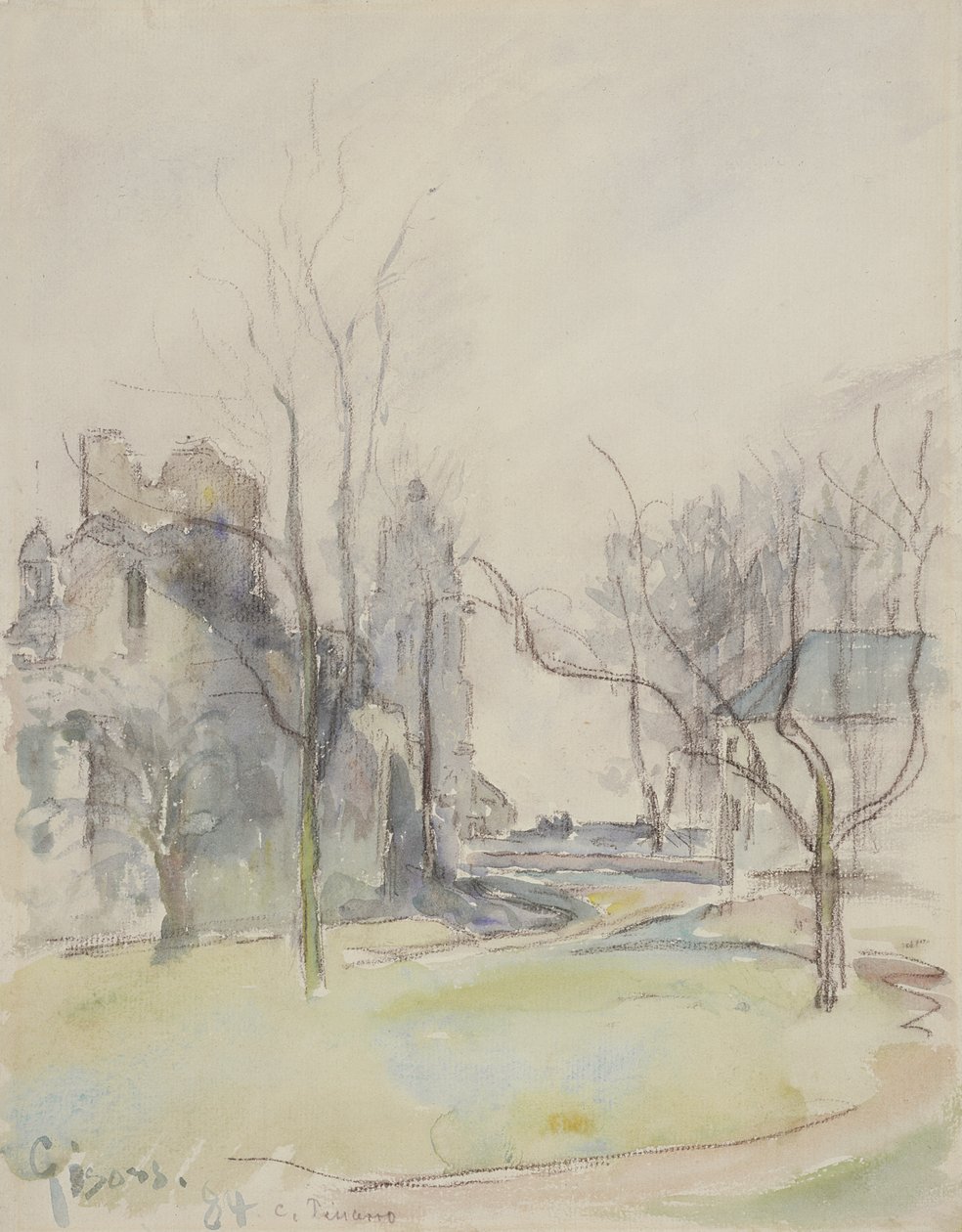 Gisors, ca. 1884 (wc over svart kritt på papir) av Camille Jacob Pissarro