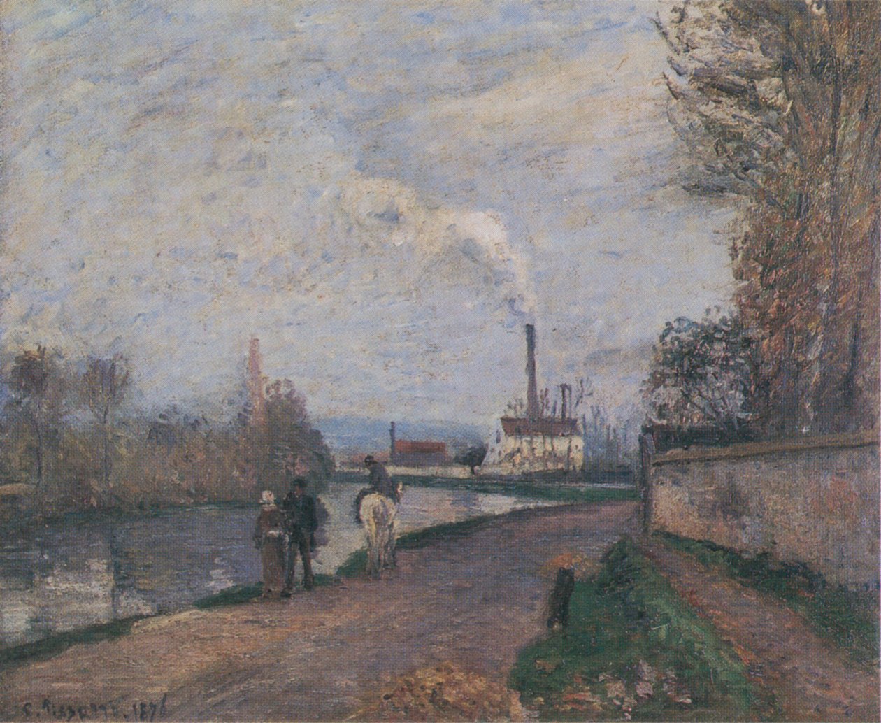 L´Oise i Pontoise temp grå av Camille Jacob Pissarro