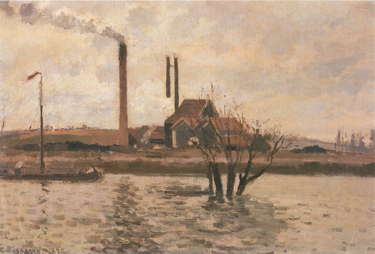 La Crue le l´Oise, Pontoise av Camille Jacob Pissarro