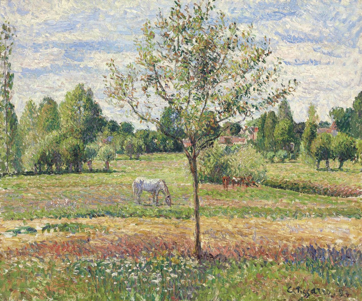 Engen med grå hest, Eragny av Camille Jacob Pissarro
