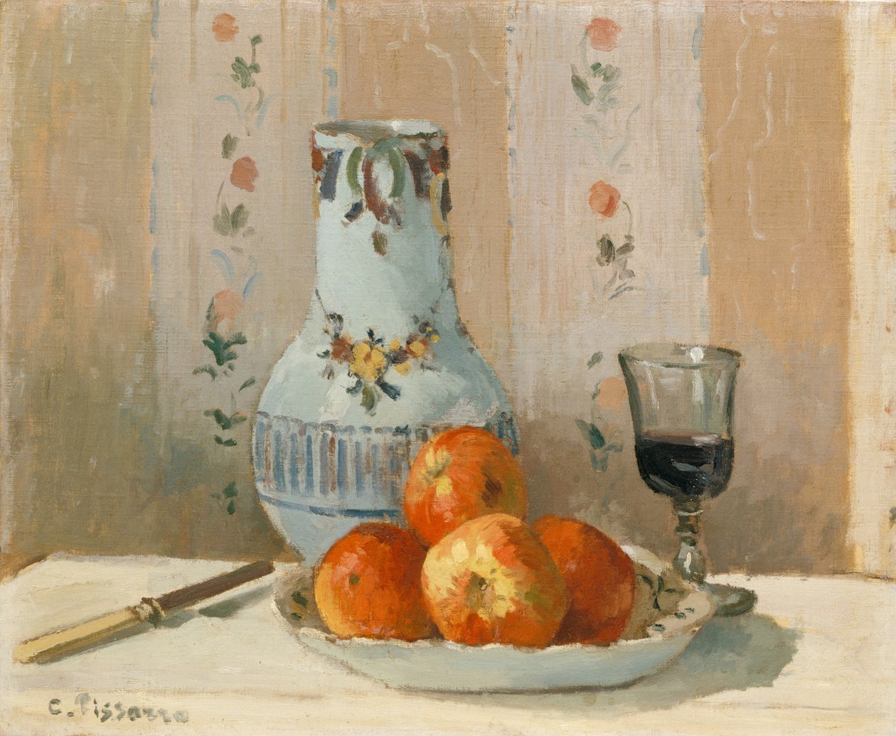 Stilleben med epler og mugge av Camille Jacob Pissarro