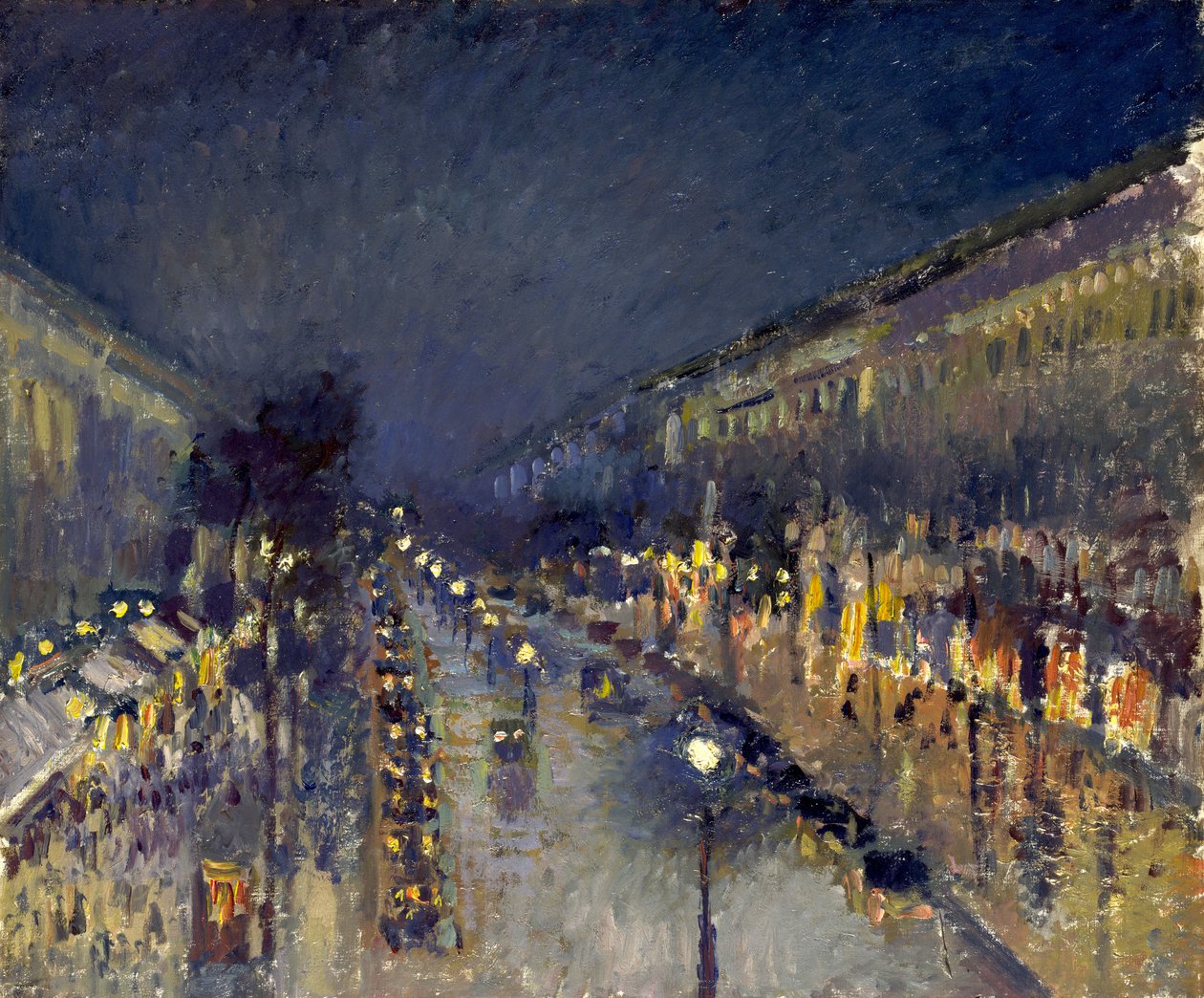Boulevard Montmartre om natten av Camille Jacob Pissarro