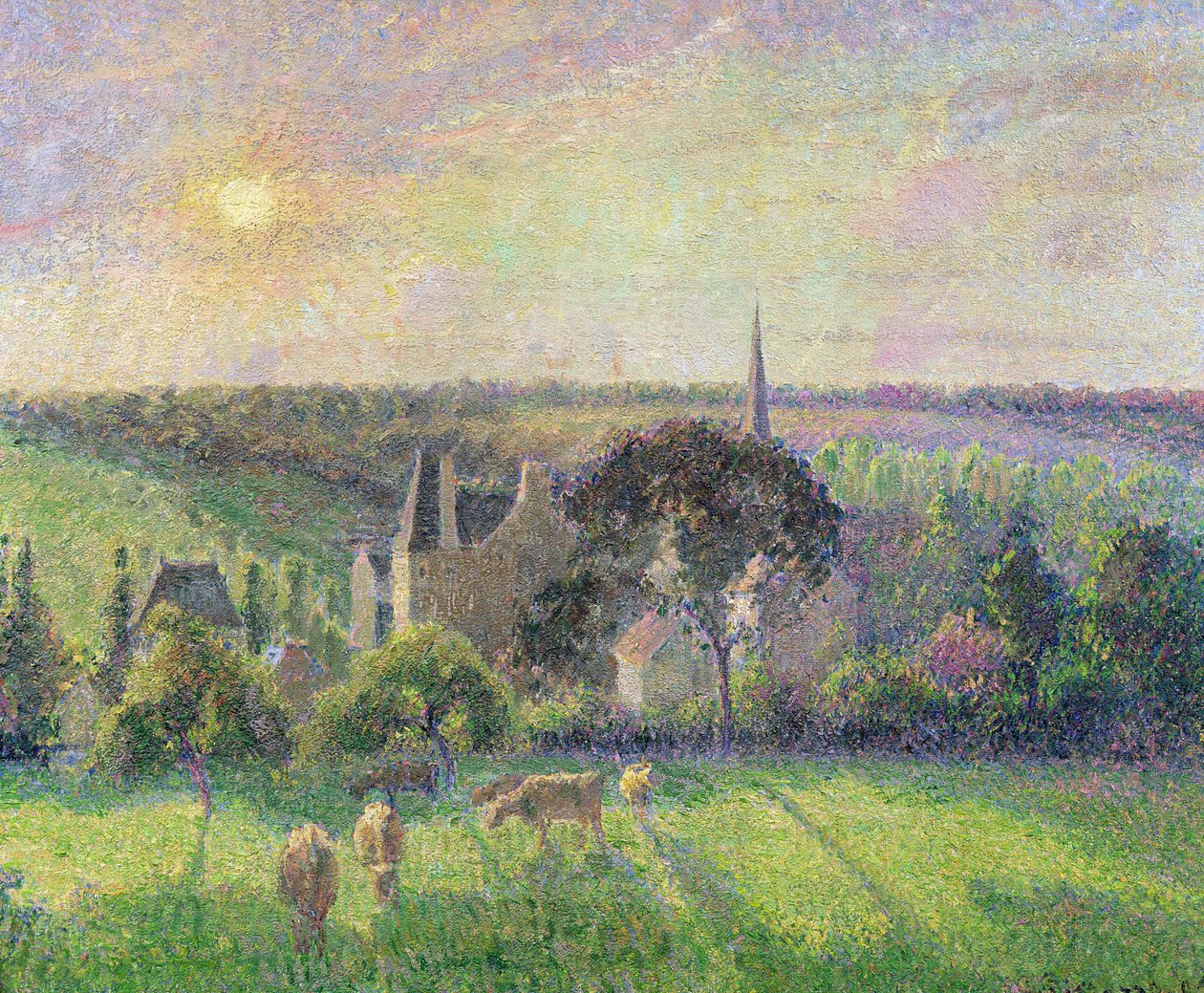 Kirken og gården i Eragny, 1895 av Camille Jacob Pissarro