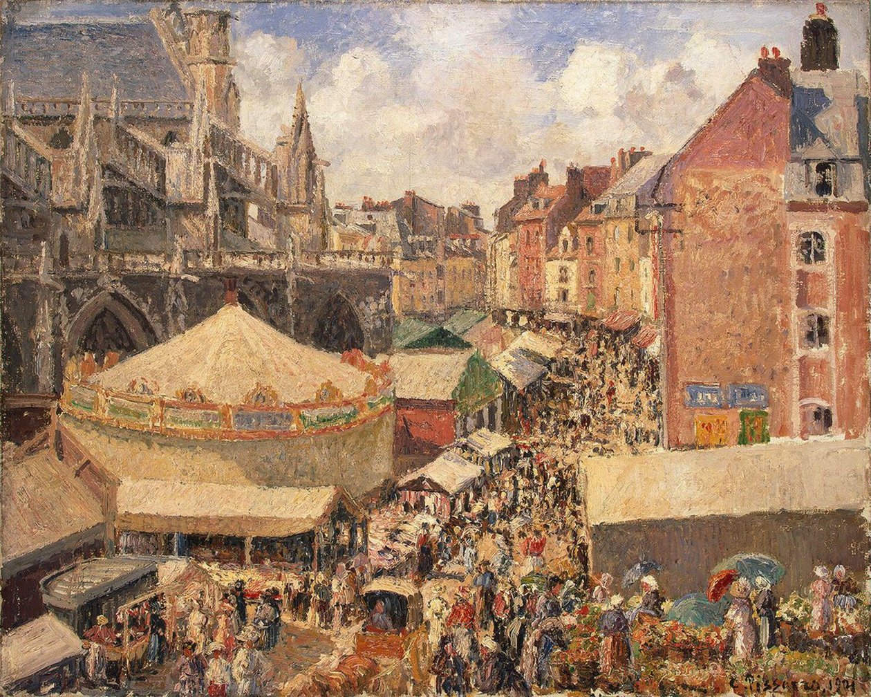 Messen i Dieppe, Sunny Morning, 1901 av Camille Jacob Pissarro