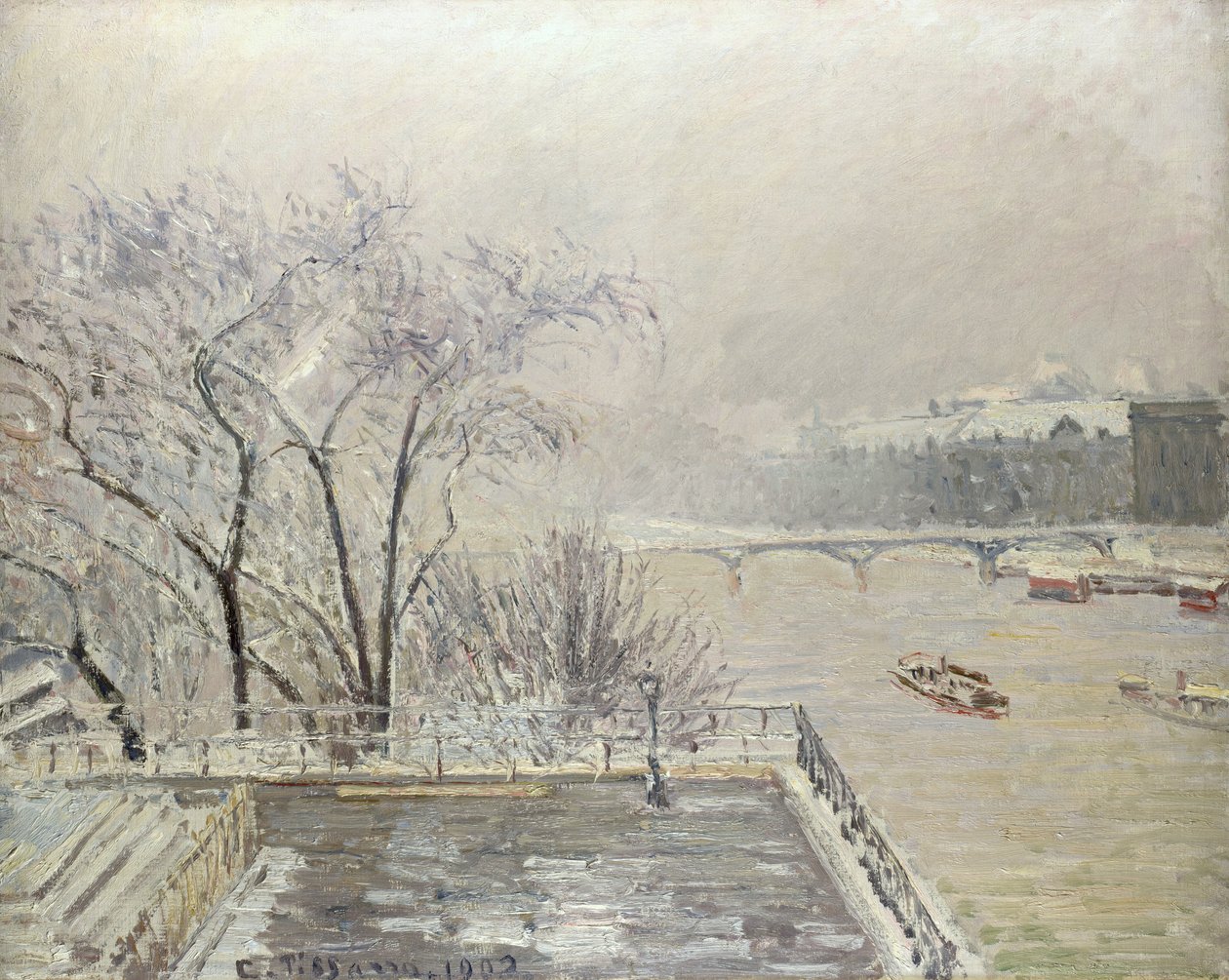 Louvre under snø av Camille Jacob Pissarro