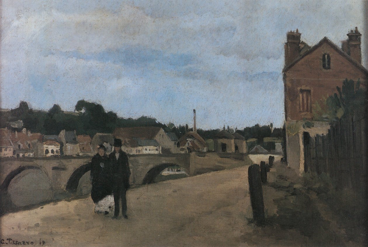 Utsikt over Pontoise, quai du Pothuis av Camille Jacob Pissarro