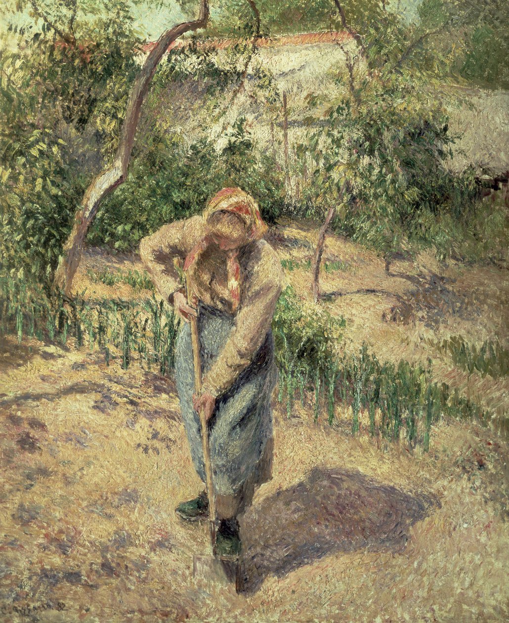 Kvinne graver i en frukthage, 1882 av Camille Jacob Pissarro