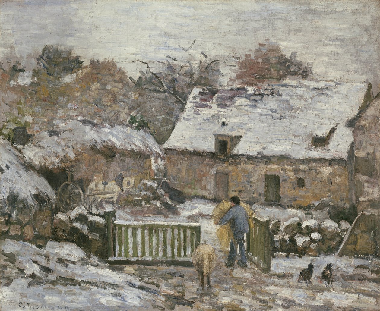 A Farm at Montfoucault: Effect of Snow, 1876 av Camille Jacob Pissarro