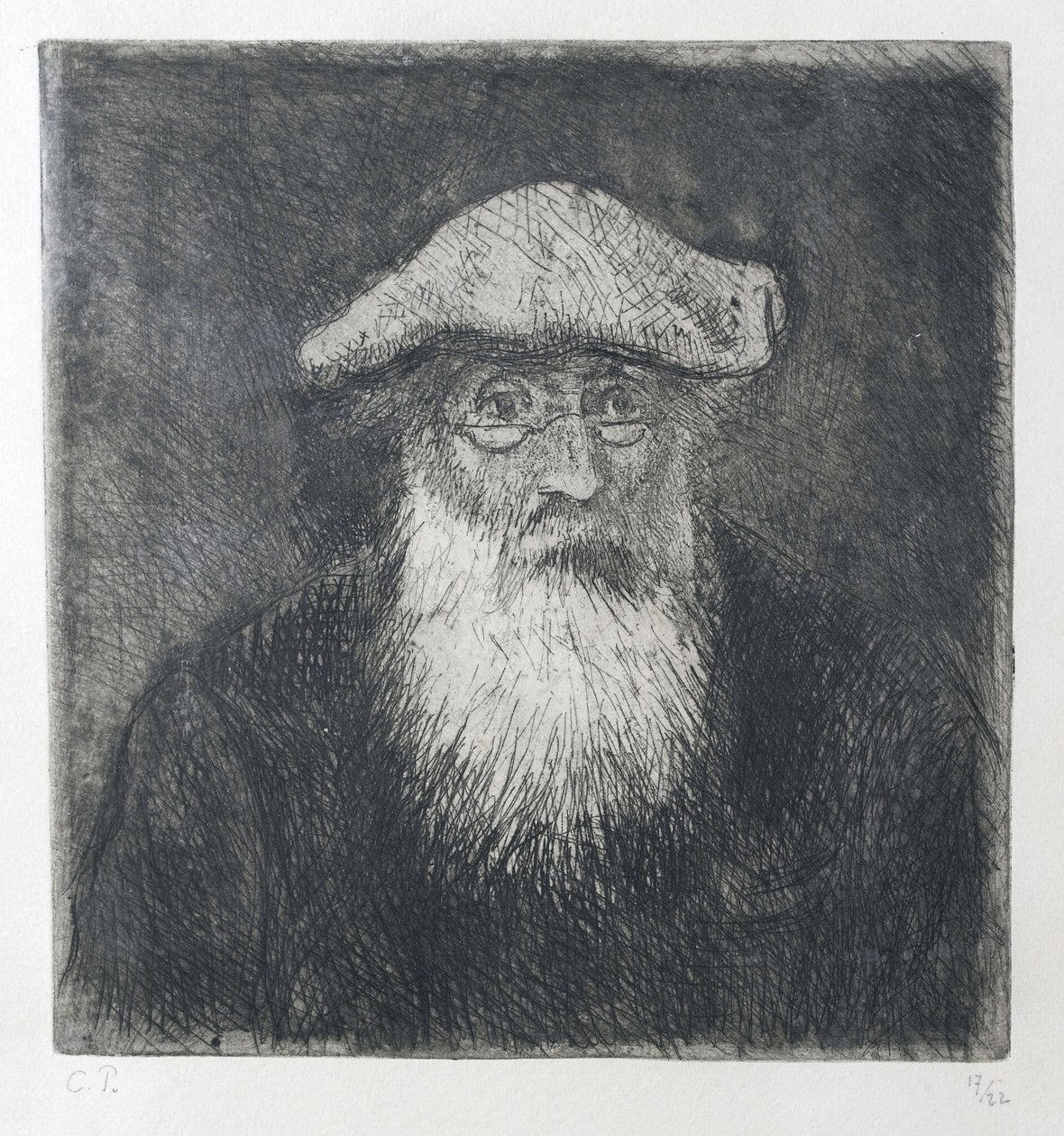 Camille Pissarro, alene, ca. 1890 (etsing og akvatint på sink) av Camille Jacob Pissarro
