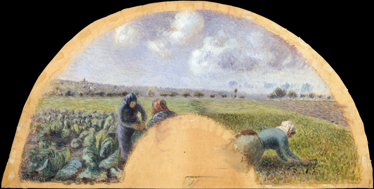 Fan Mount: The Cabbage Gatherers, ca. 1878-79 (gouache på silke) av Camille Jacob Pissarro