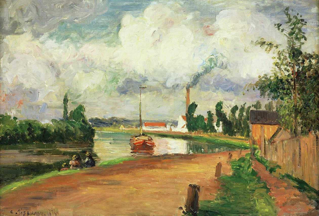 Fishermen on the Banks of the Oise, 1876 av Camille Jacob Pissarro