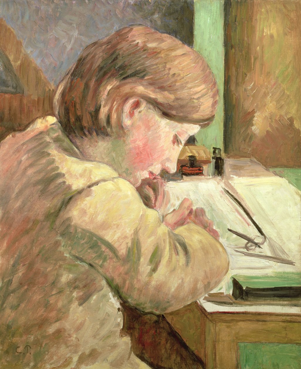Paul Writing, ca. 1894 av Camille Jacob Pissarro