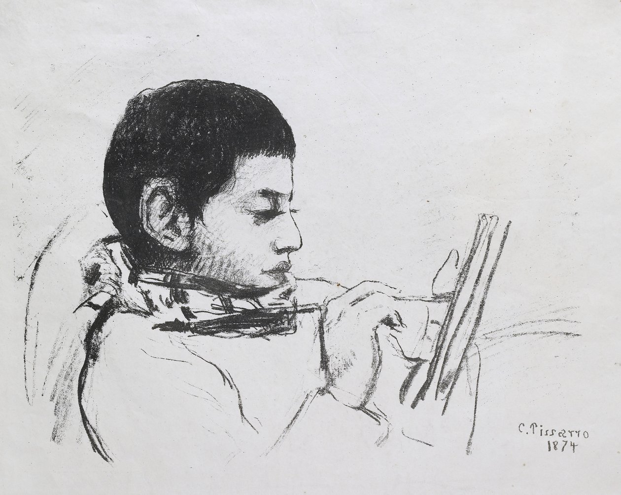 Portrett av Lucien Pissarro, 1874 (litografi) av Camille Jacob Pissarro