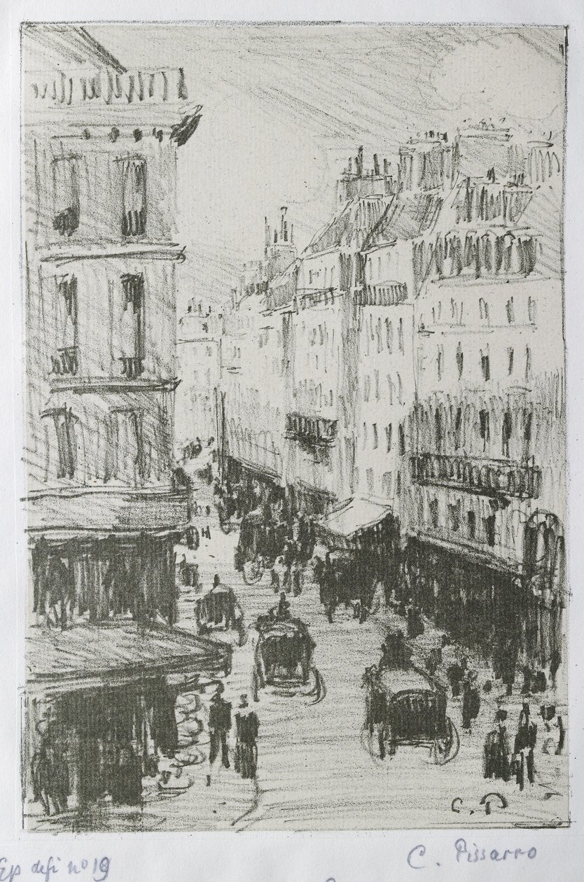 Rue Saint-Lazare, Paris, 1897 (litografi på sink) av Camille Jacob Pissarro