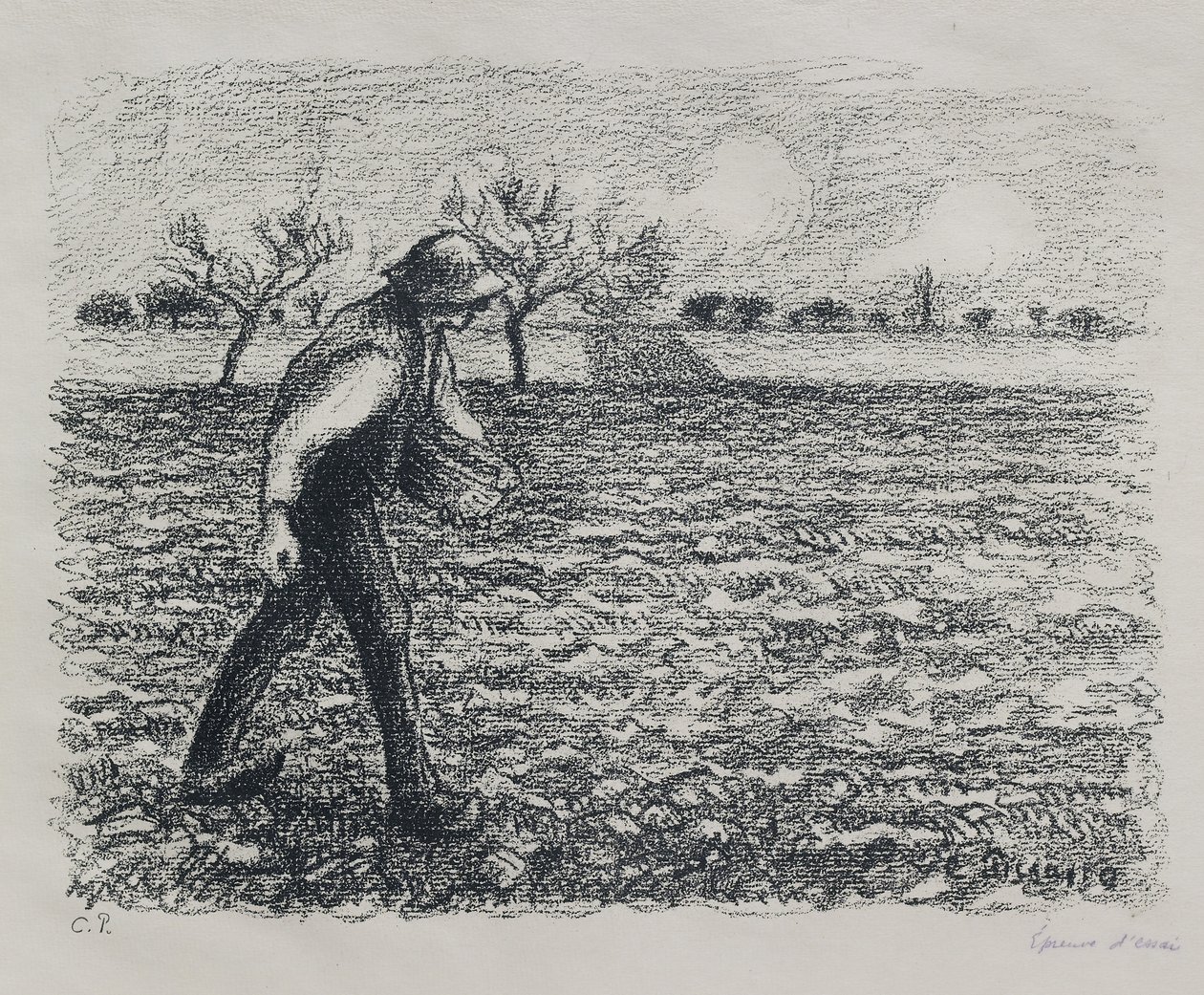 Sower, 1896 (litografi på sink) av Camille Jacob Pissarro