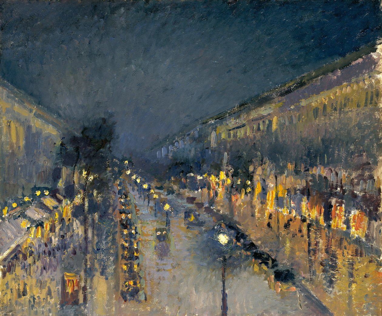 Boulevard Montmartre om natten, 1897 av Camille Jacob Pissarro