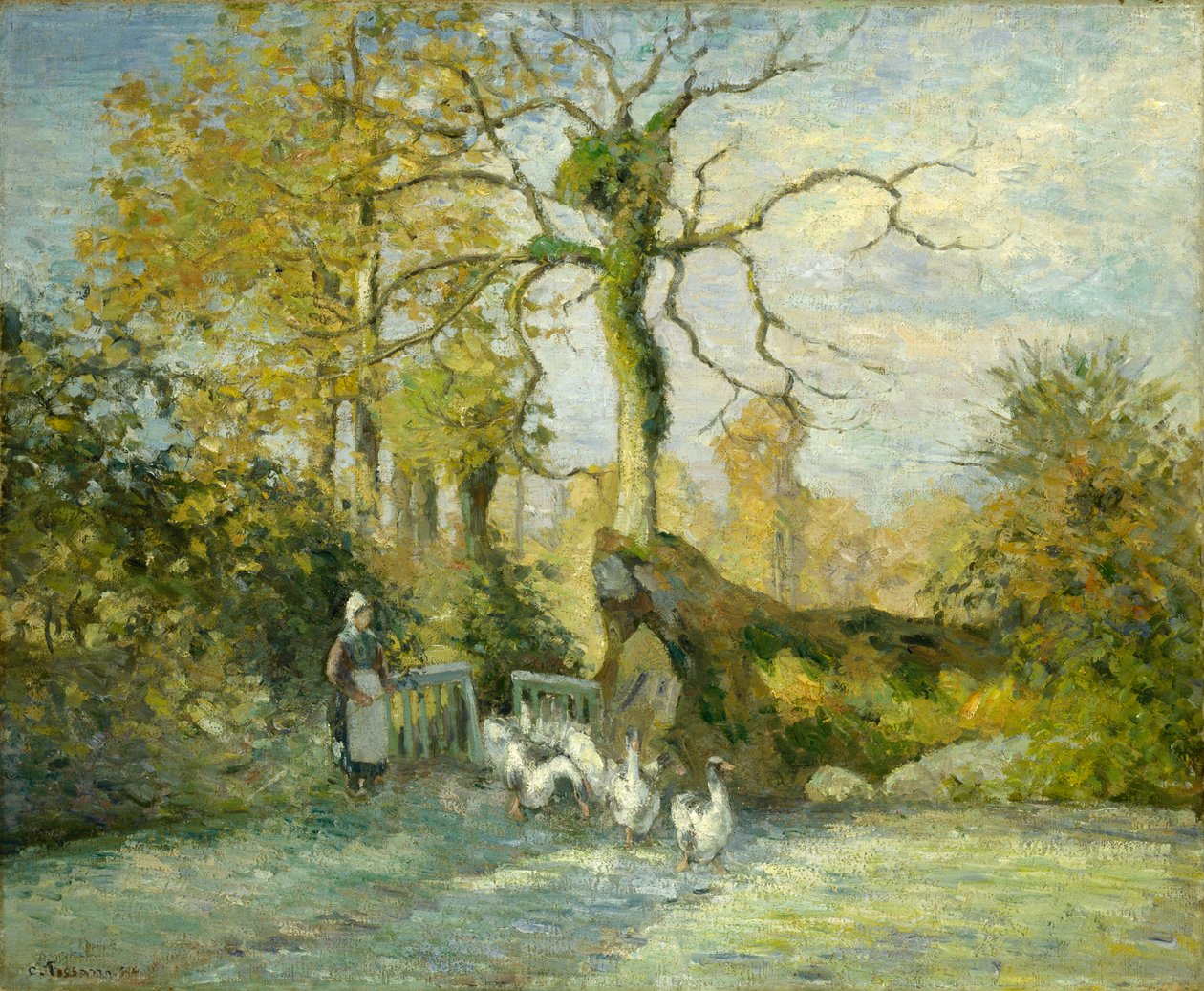 Gåsejenta ved Montfoucault (White Frost), 1875 av Camille Jacob Pissarro