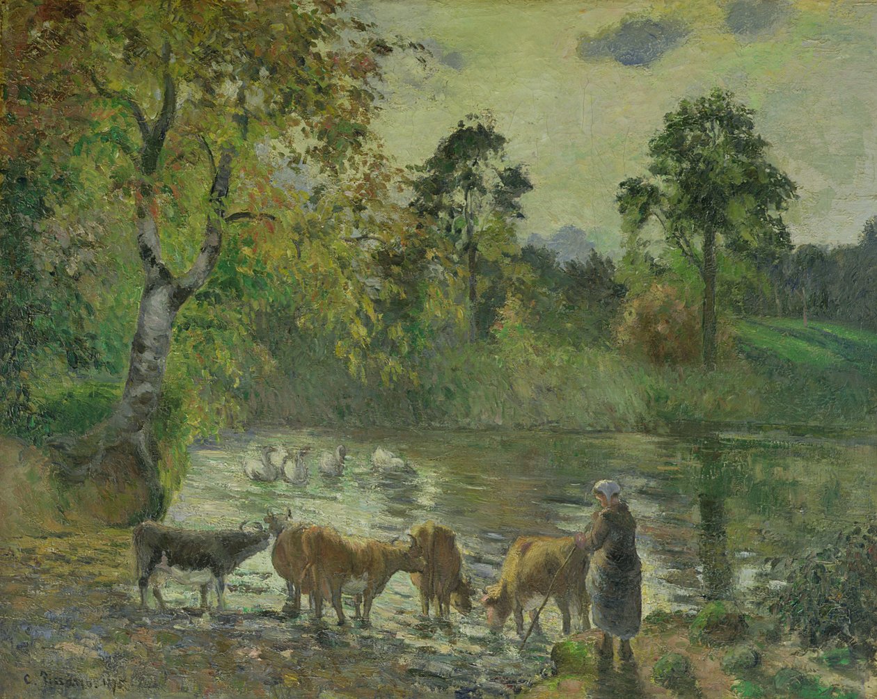 Dammen ved Montfoucault, 1875 av Camille Jacob Pissarro
