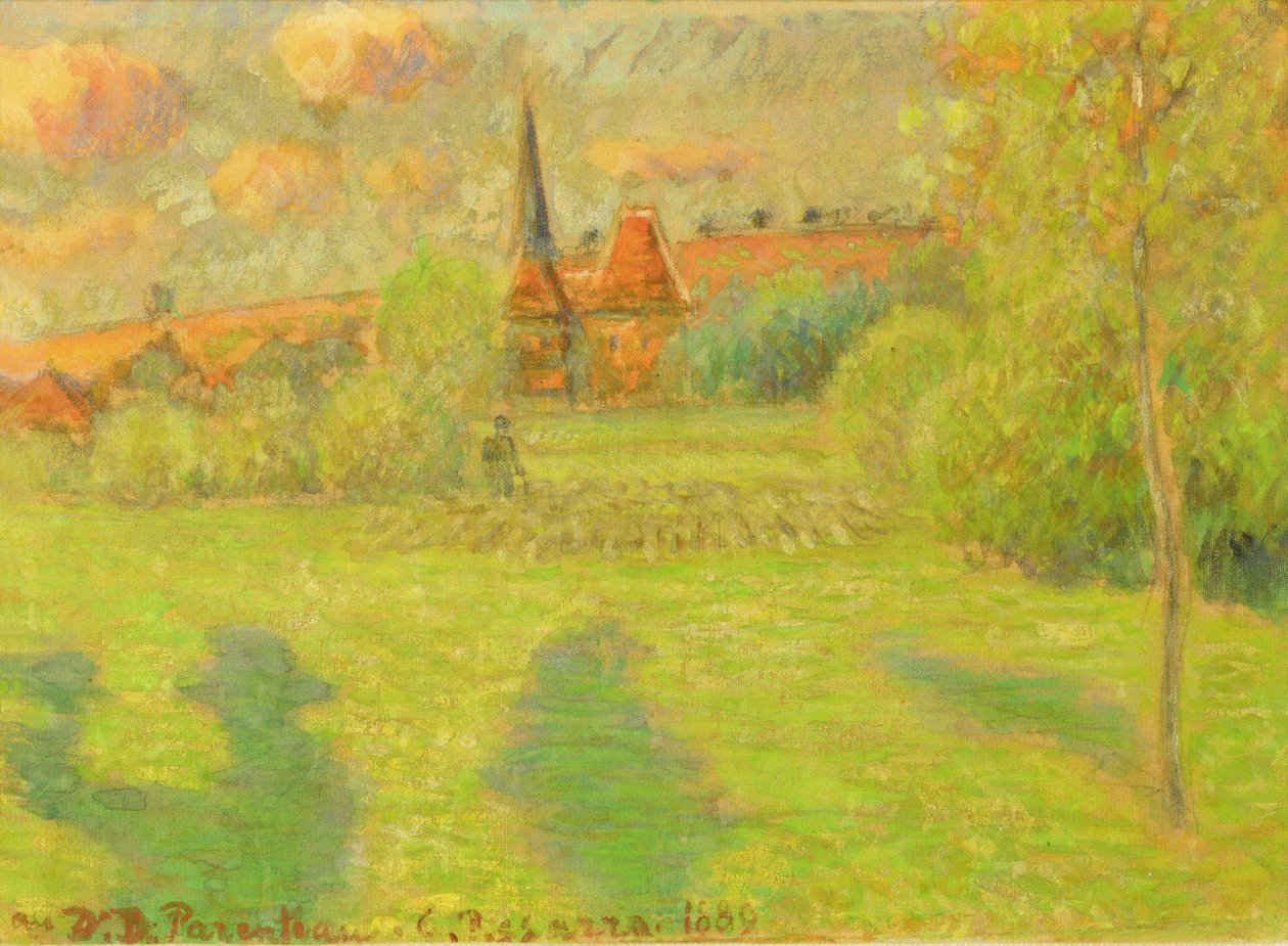 Hyrden og kirken i Eragny, 1889 av Camille Jacob Pissarro