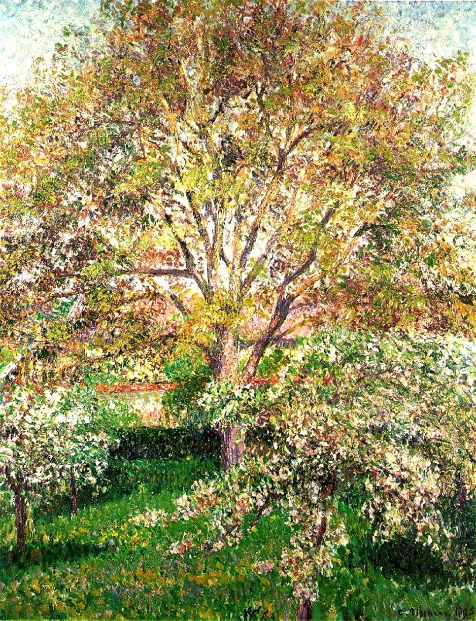 Trær i blomst ved Eragny, 1895 av Camille Jacob Pissarro