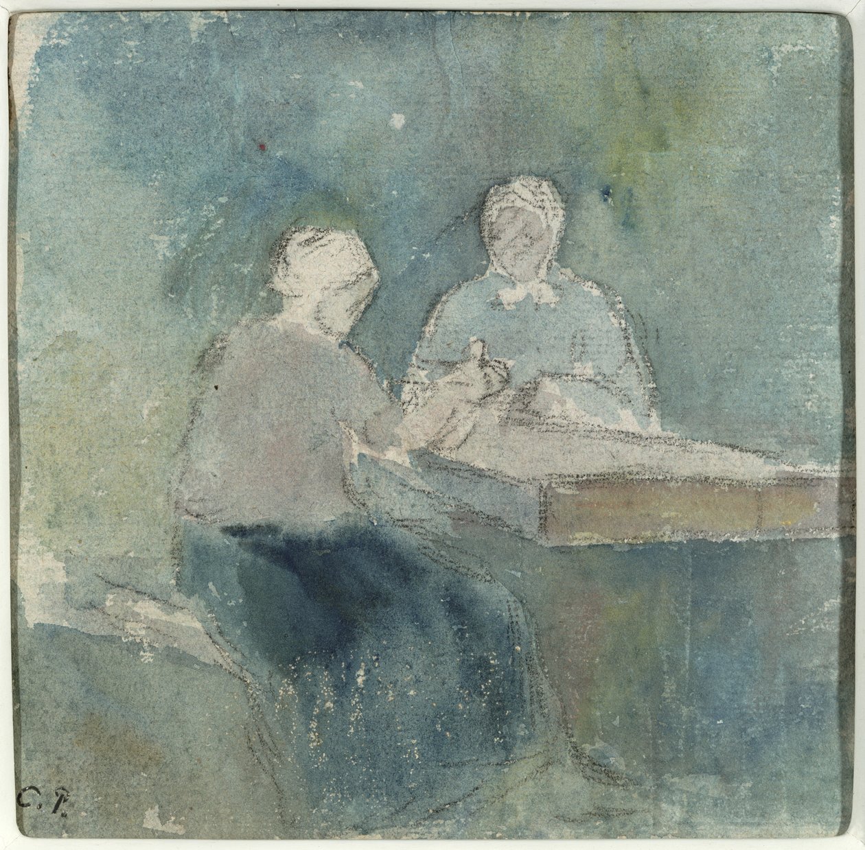 To bønder ved bordet, ca. 1874 av Camille Jacob Pissarro