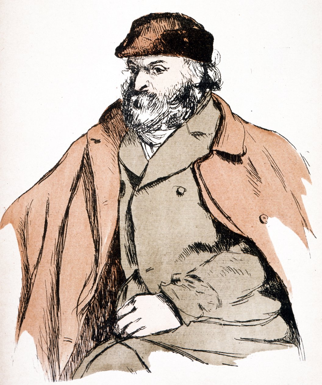 Illustrasjonsportrett av Paul Cezanne (1839 - 1906), fransk kunstner og postimpresjonistisk maler. (gravering) av Camille (after) Pissarro