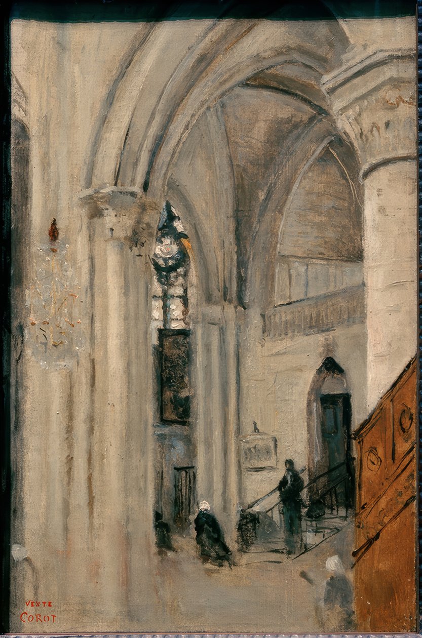 Mantes, inne i kirken av Jean Baptiste Camille Corot