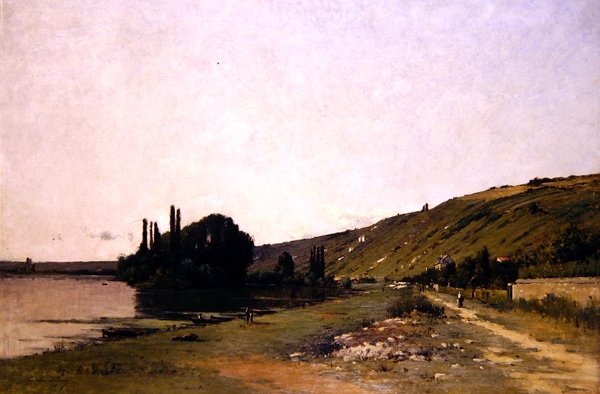 Utsikt over Seinen ved Vetheuil (olje på lerret) av Camille Emile Dufour