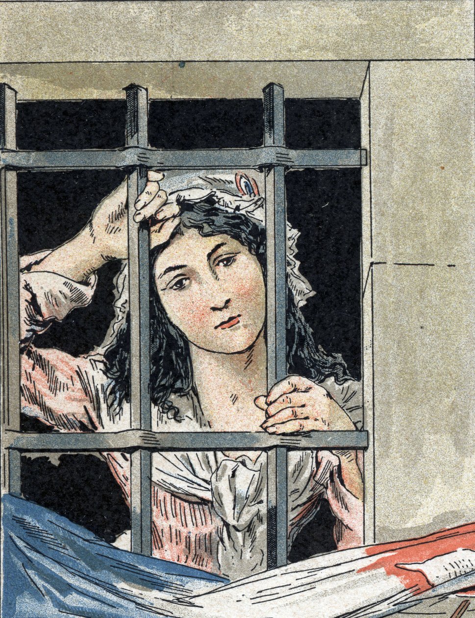 Charlotte Corday (1768-1793) som myrdet Jean-Paul (Jean Paul) Marat, i fengselet. av Camille Gilbert