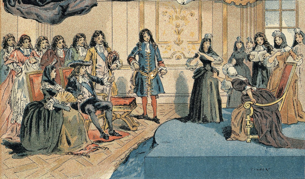 Representasjon av "" Athalie "" av Jean Racine før Louis XIV (1638-1715) og Madame (Mariquise) de Maintenon (Francoise d