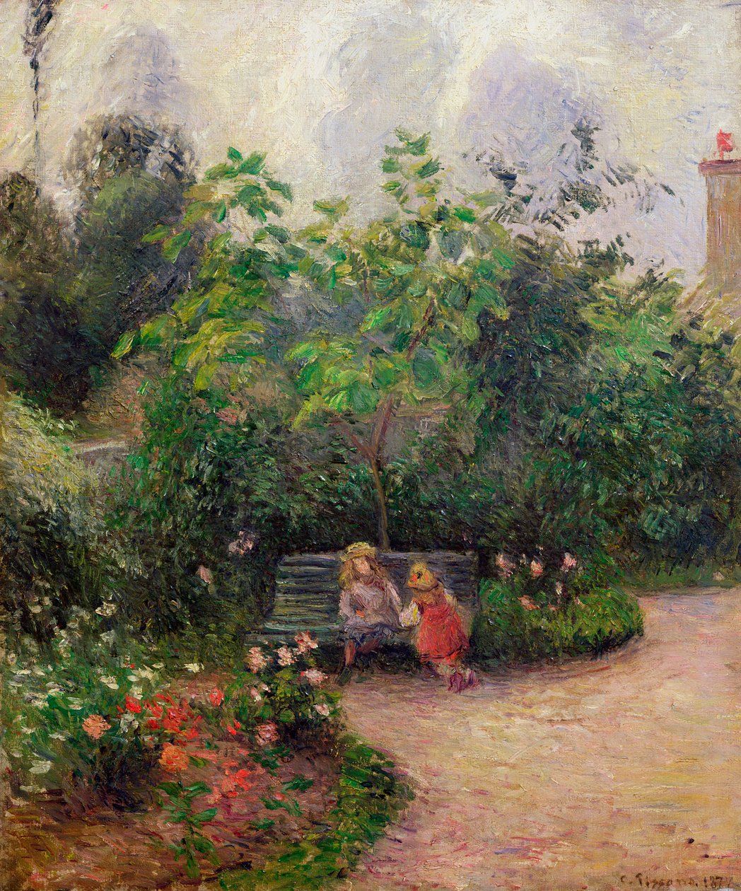 Et hjørne av hagen ved Hermitage, Pontoise, 1877 av Camille Jacob Pissarro