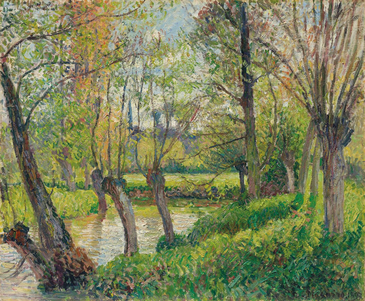 Banks of the Epte ved Éragny, solnedgang, 1897. av Camille Jacob Pissarro