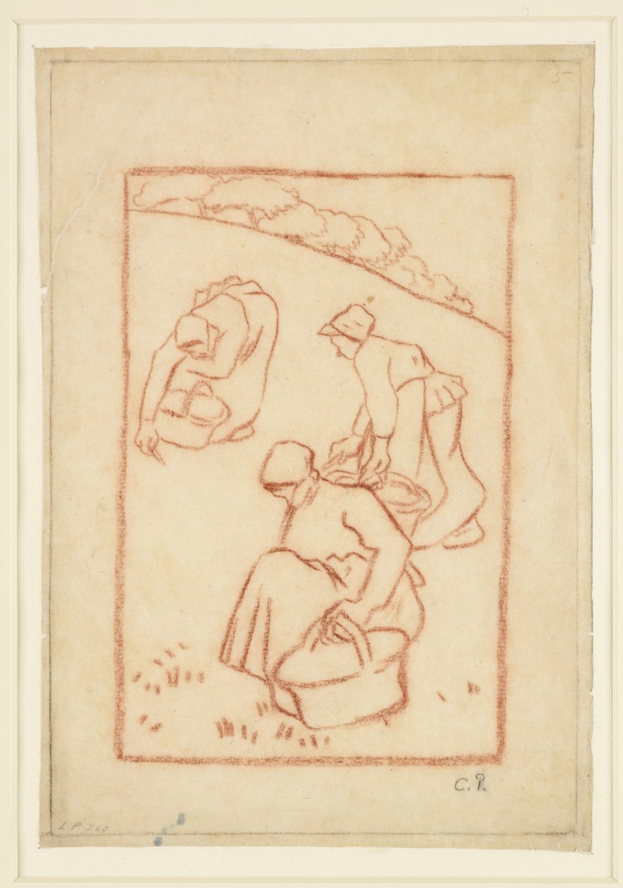 Komposisjonsstudie for "Kvinner som luker gresset" av Camille Jacob Pissarro