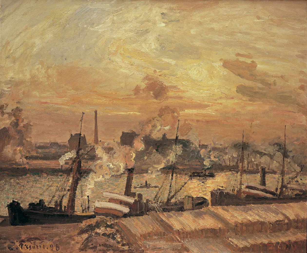 Lossing av ved, Quai de la Bourse, solnedgang, 1898. av Camille Jacob Pissarro