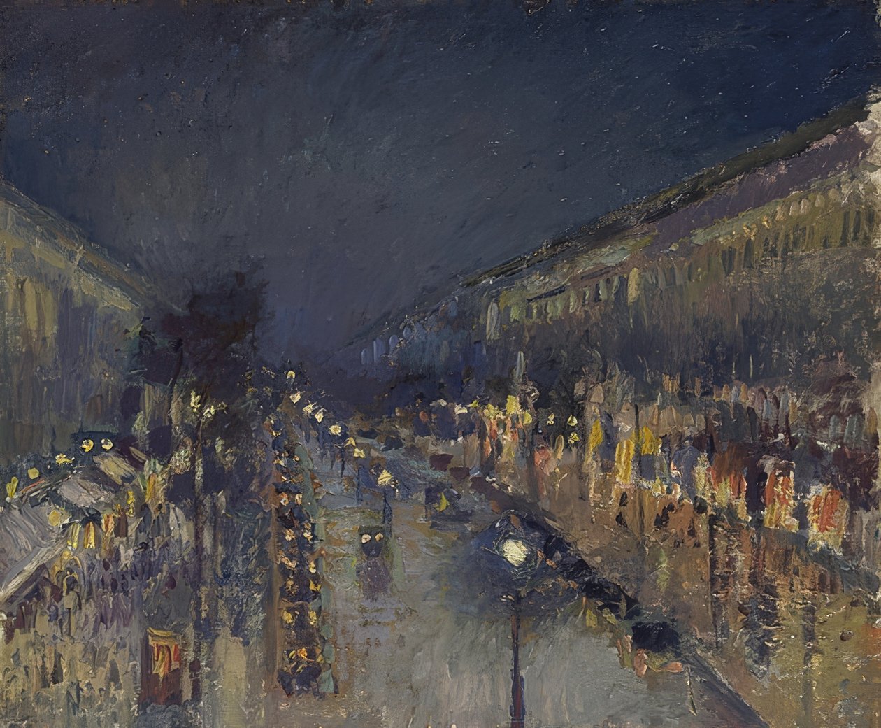 Boulevarden Montmartre om natten. 1897 av Camille Jacob Pissarro